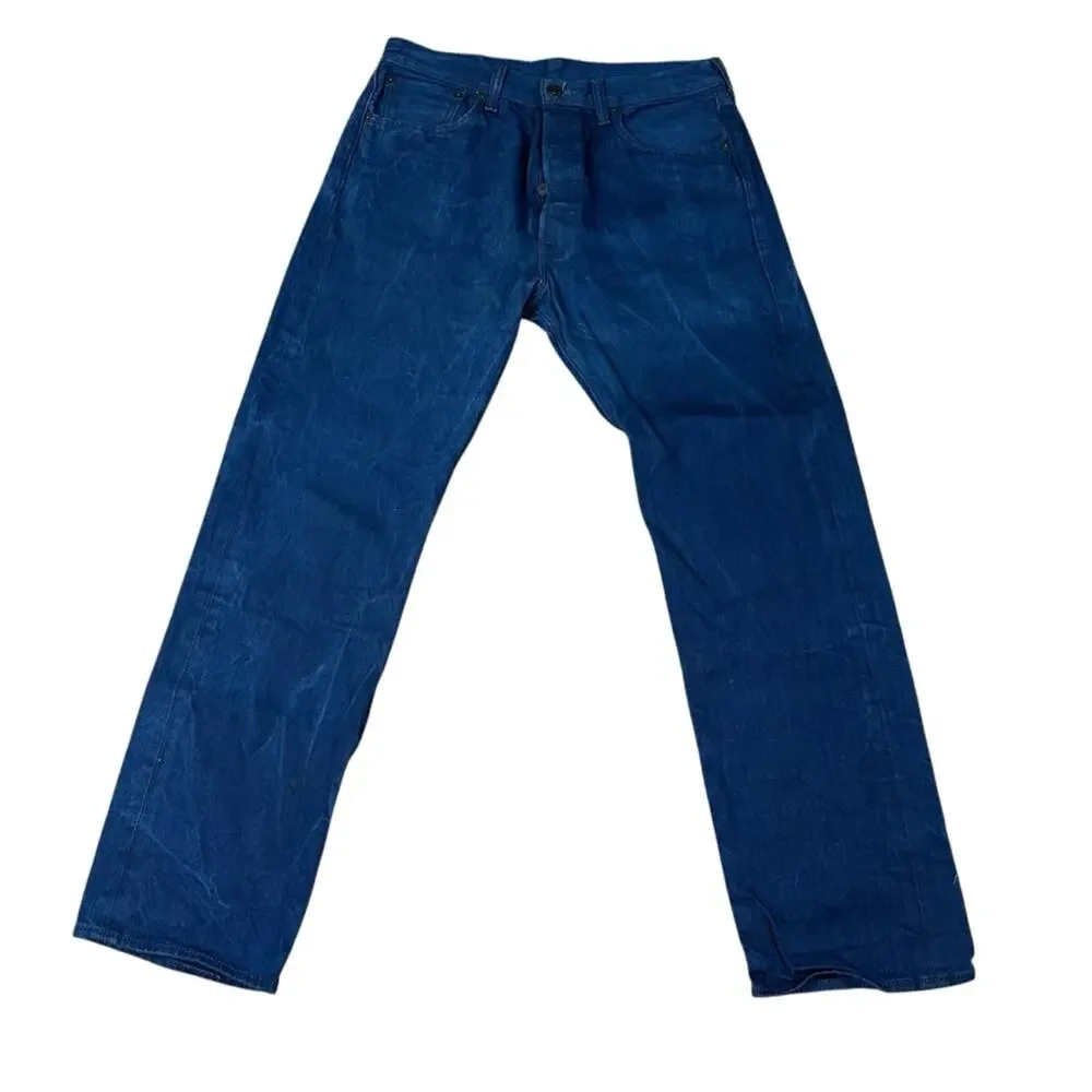 Levi's 501 Navy Blue Button Fly Denim Jeans Size 33 X 32